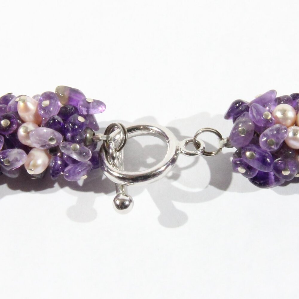 Sterling Silver .925 Amethyst and Pearl Stone Necklace - Picture 10 of 11